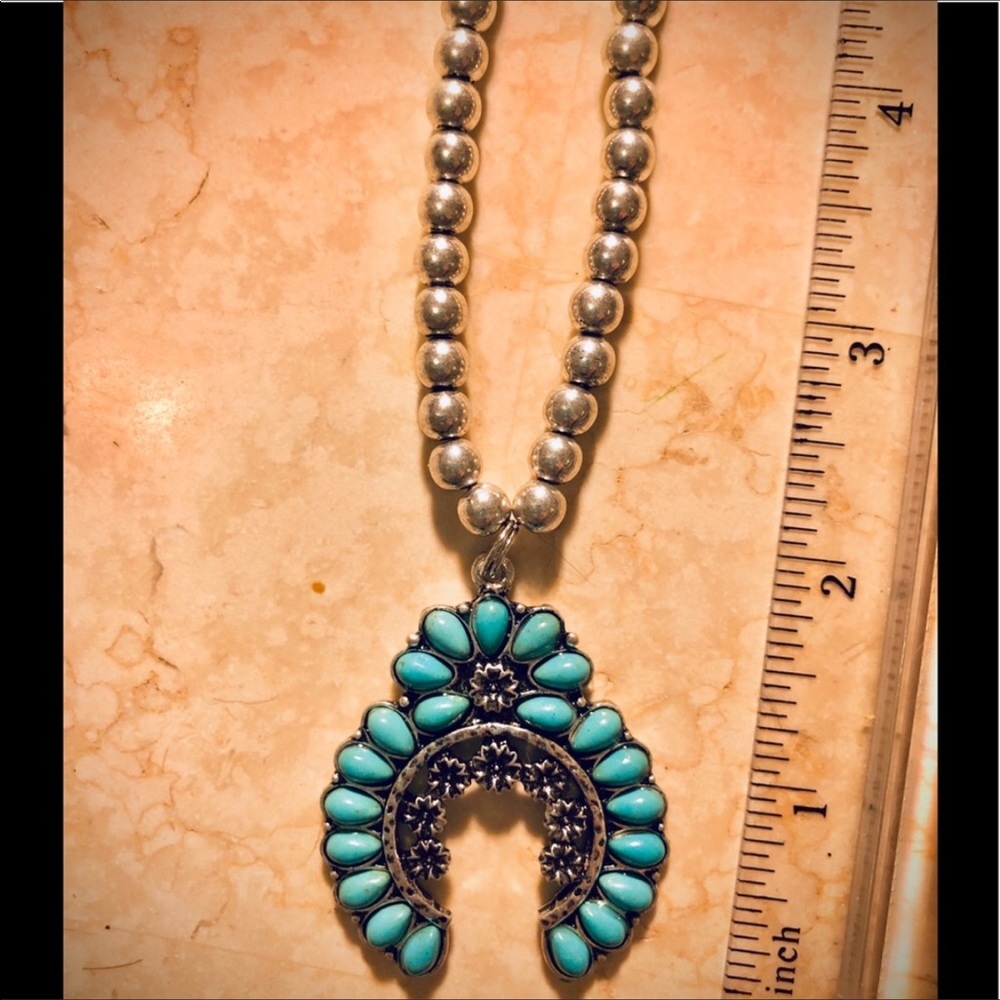 ON REORDER❣️SILVER TURQUOISE SQUASH BLOSSOM NECK - Picture 1 of 3